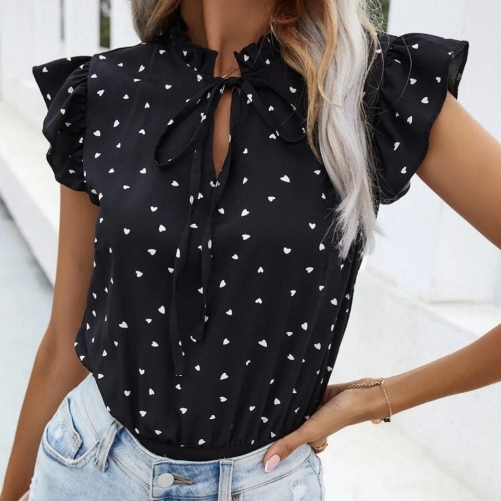 Confetti Heart Tie Neck Bodysuit Size Small